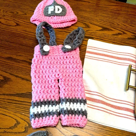 Baby firefighter crochet outfit